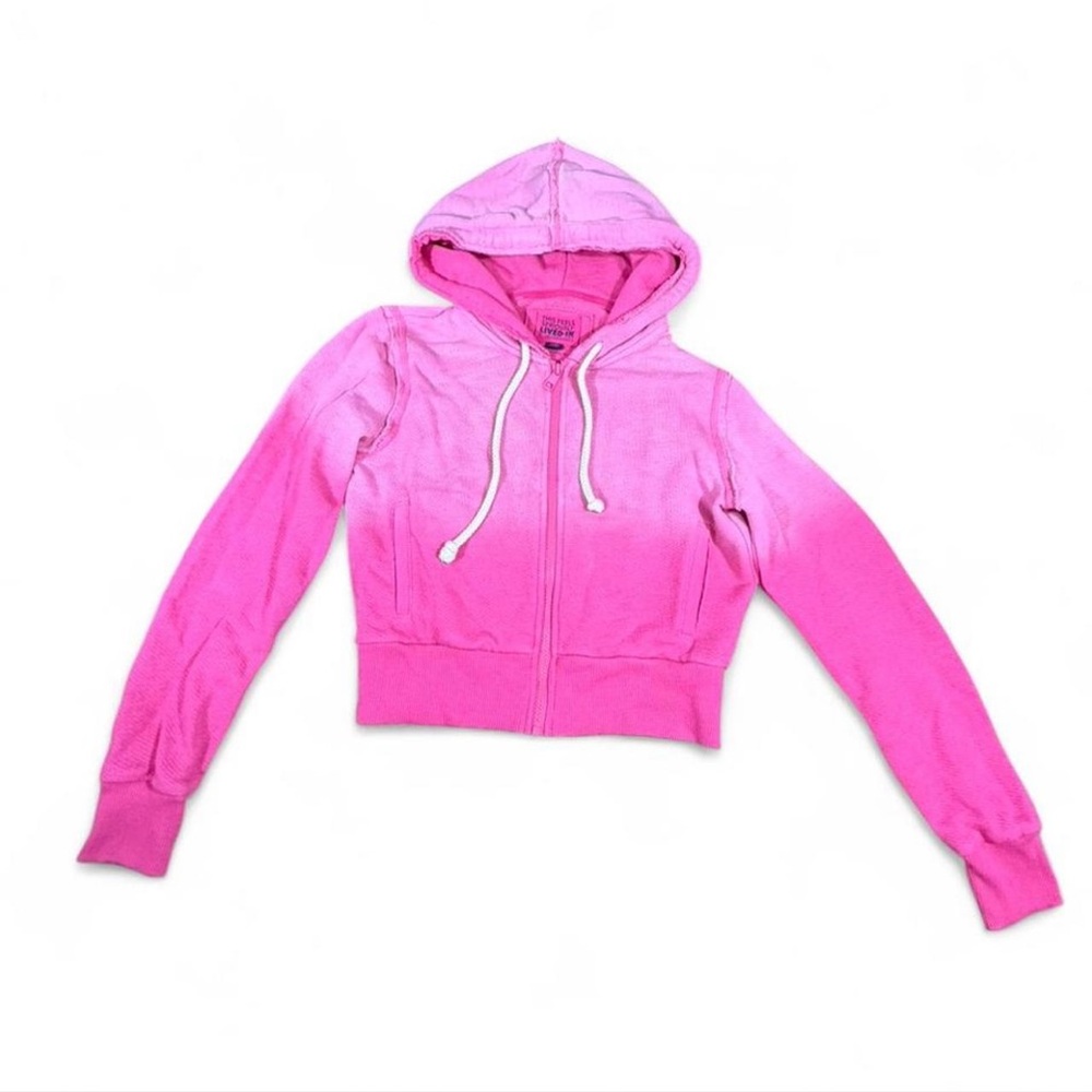 American Eagle Pink Cropped Zip Hoodie Small | Barbiecore Y2K cozy - Picture 2 of 6